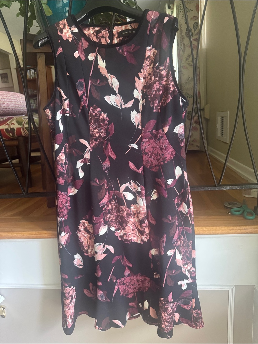 Ivanka Trump Black Floral Sleeveless A-Line Dress